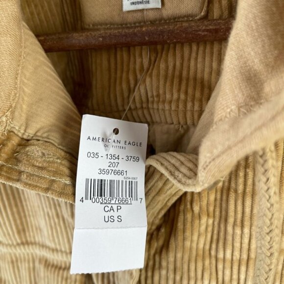 American Eagle AE Hooded Cropped Corduroy Button-Up Shirt Shacket Tan new NWT S - Picture 13 of 15